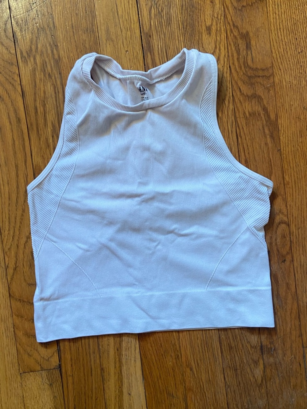 H&M Workout White Ribbed High-Neck Crop Tank